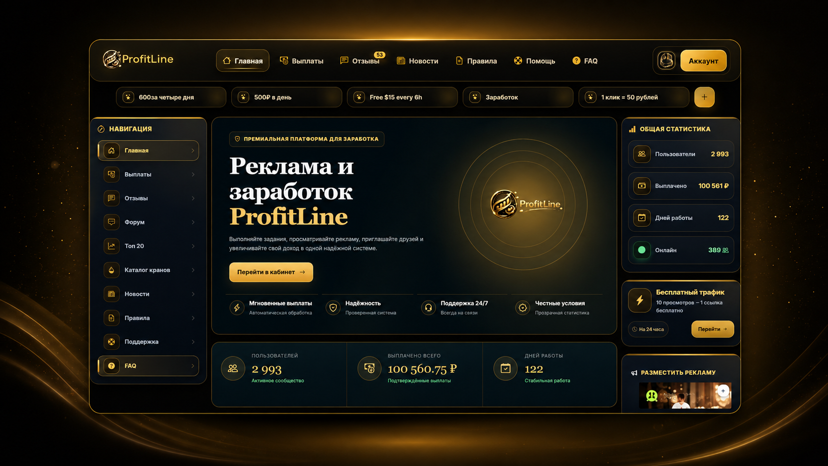 Реклама и заработок ProfitLine — обзор платформы.